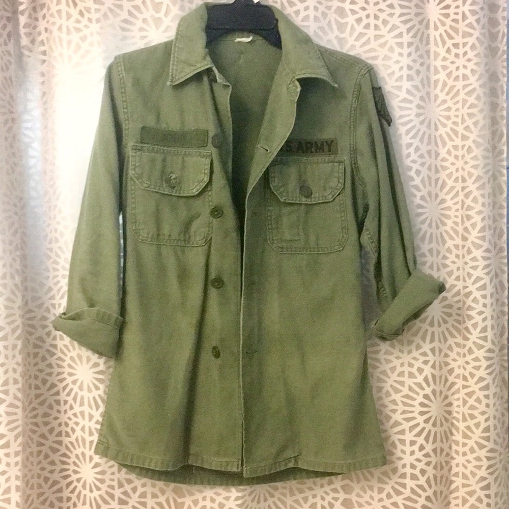 60s Vintage Army Military Shirt Jacket Small Olive